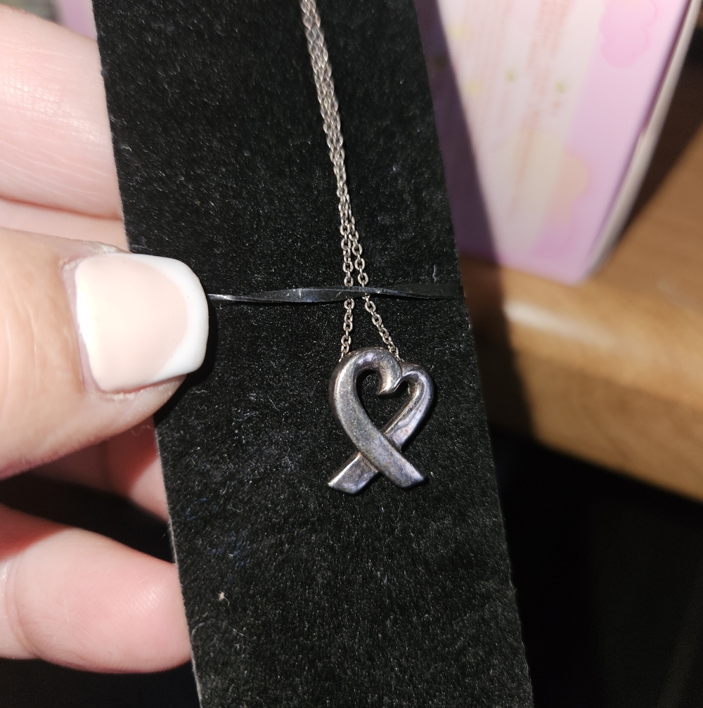 Sterling Silver Tiffany & Co Open Heart Pendant And  Necklace